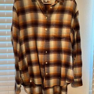 Madewell Men's Plaid Button Down Shirt - Brown, Cream, and Orange